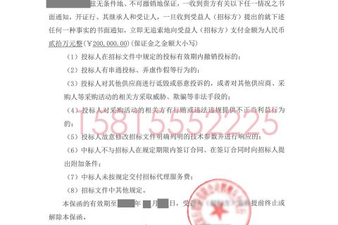 江西投标保函20万元整